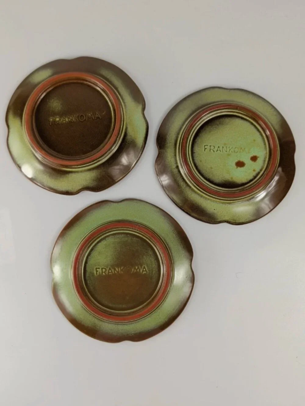 Vintage Frankoma Pottery Plainsman Prairie Green Dessert Plates Scalloped Edge